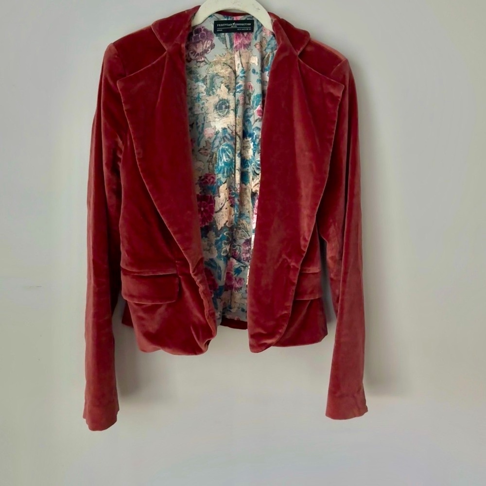 Velveteen cropped peplum blazer jacket in rust orange with pockets